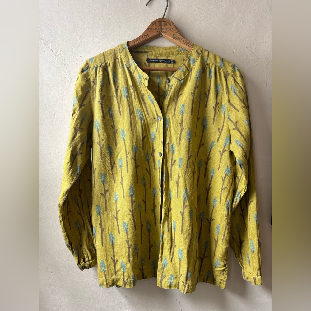 Gudrun Sjodren Linen Hemp Floral Patterned Womans Shirt Size Small